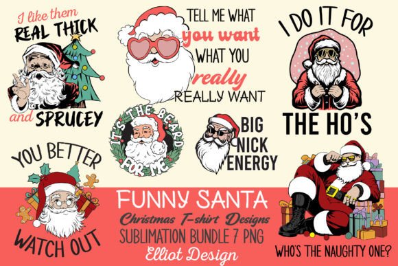 Funny Santa Adult Christmas Graphics & T-Shirt Designs Bundle
