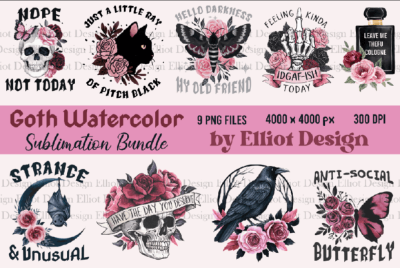 Goth Watercolor Sublimation Bundle: T-Shirt Designs Graphics Review