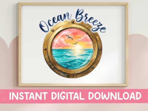 Ocean Breeze Sunset Porthole Watercolor