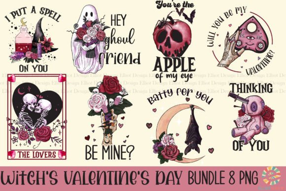 Witch's Valentine's Day Bundle 8 PNG Graphics T-Shirt Designs